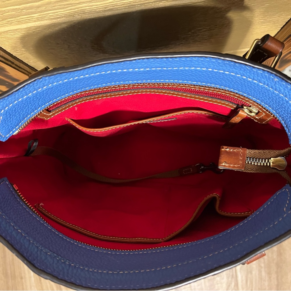Dooney & Bourke Lexington Tote Pebbled Leather Azure Blue W/Brown Leather EUC - Picture 5 of 8